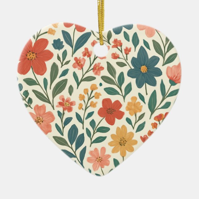 Handgemaltes Blumenmuster – Farbige Botanik  Keramik Ornament (Vorne)