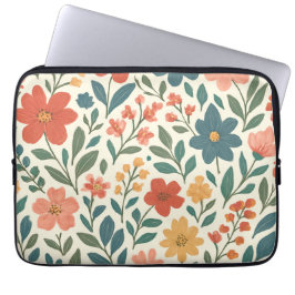 Handgemaltes Blumenmuster – Farbige Botanik Laptopschutzhülle