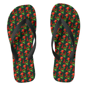 Handgemaltes exotisches rotes Blumenmuster-15541 Flip Flops