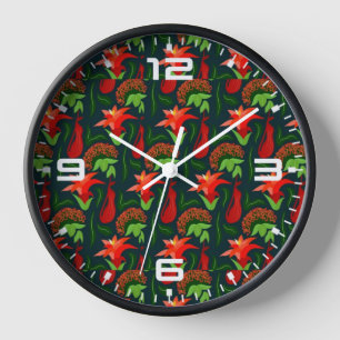Handgemaltes exotisches rotes Blumenmuster-15541 Uhr