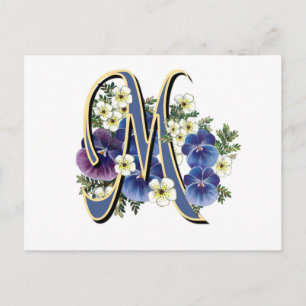 Handgemaltes Pansy-Initialen-Monogramm - M Postkarte