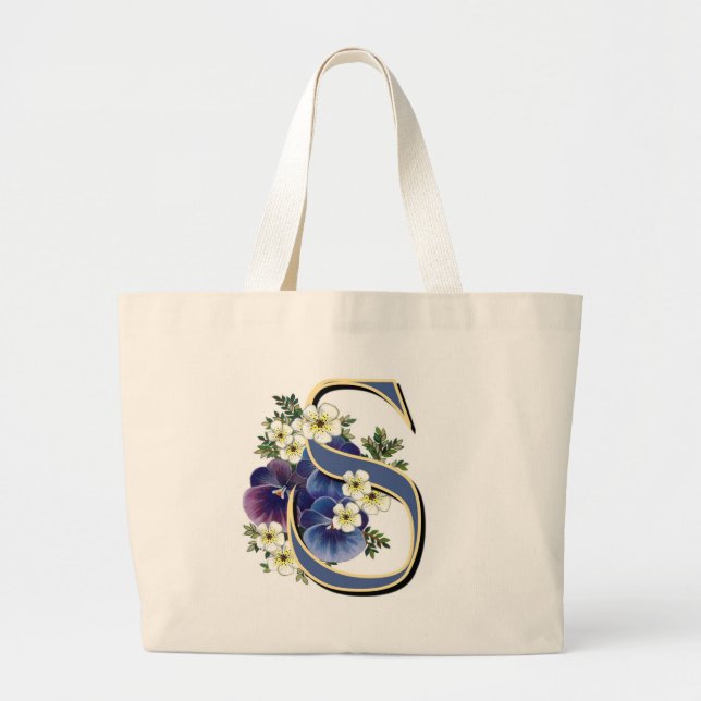 Handgemaltes Pansy-Initialen-Monogramm - S Jumbo Stoffbeutel (Vorne)
