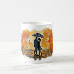 Handgemaltes romantisches Paar im Regen Aquarell Kaffeetasse