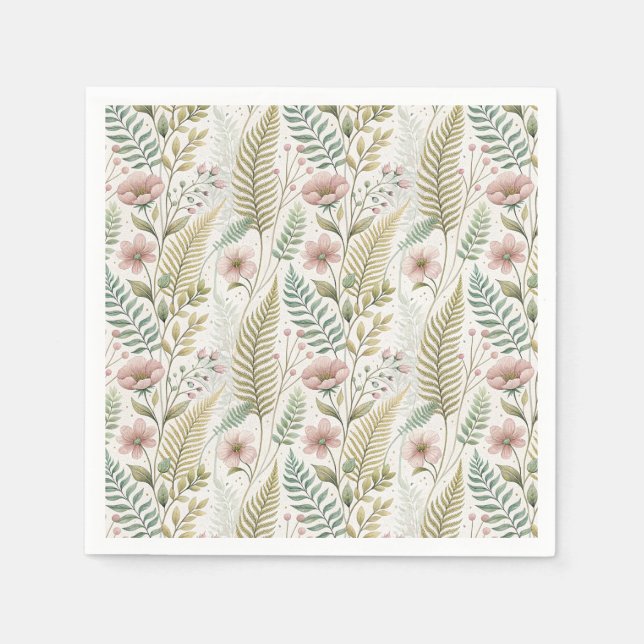 Handgemaltes Rosa-Blüten-Botanisches-Blumenmuster Serviette (Vorderseite)