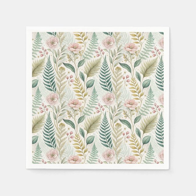 Handgemaltes Rosé-Blumen-Botanisches Blumenmuster Serviette (Vorderseite)