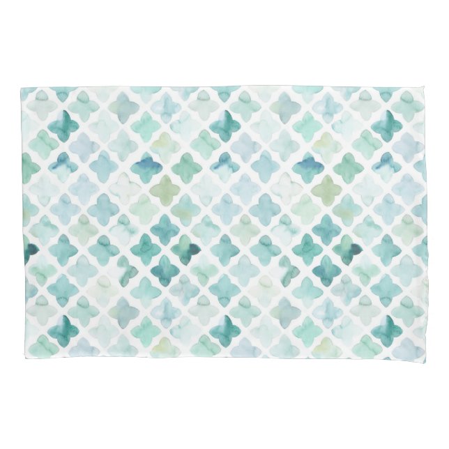 Handgemaltes Türkis-Muster Kissenbezug (Vorderseite-Links)