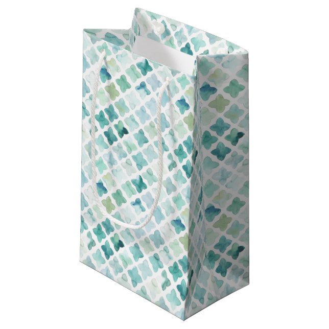Handgemaltes Türkis-Muster Kleine Geschenktüte (Vorderseite Schrägansicht)