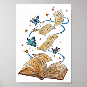 Handgemaltes Zauberbuch Schmetterlinge Aquarellkun Poster