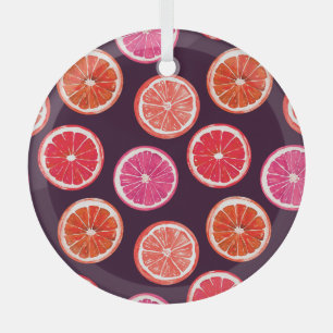 Handgemaltes Zitrusmuster auf dunklem Hintergrund Ornament Aus Glas