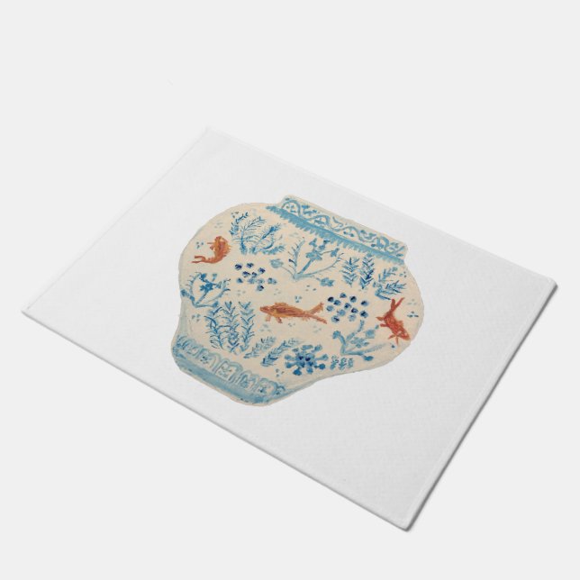 Handgemälzter, weißer Ginger Jar Rug Doormat Fußmatte (Schrägansicht)