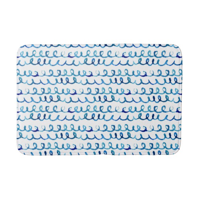 Handgemälztes blaues Wasserfarbenmuster Badematte (Vorderseite)