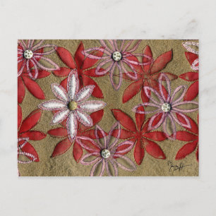 Handgeschnitzte gepolsterte Blume Rot und Rosa Postkarte