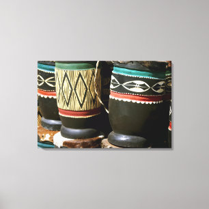 Handgeschnitzte Trommeln, Livingston, Sambia Leinwanddruck