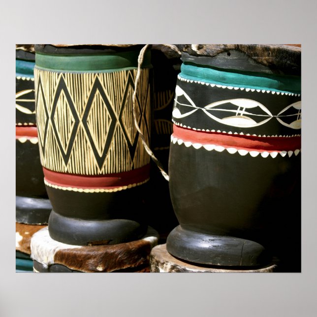 Handgeschnitzte Trommeln, Livingston, Sambia Poster (Vorne)