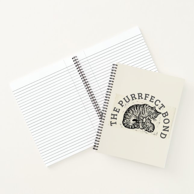 Handgeschnitzter Linolschnitt Katzenmutter & Kätzc Notizbuch (Innenseite)