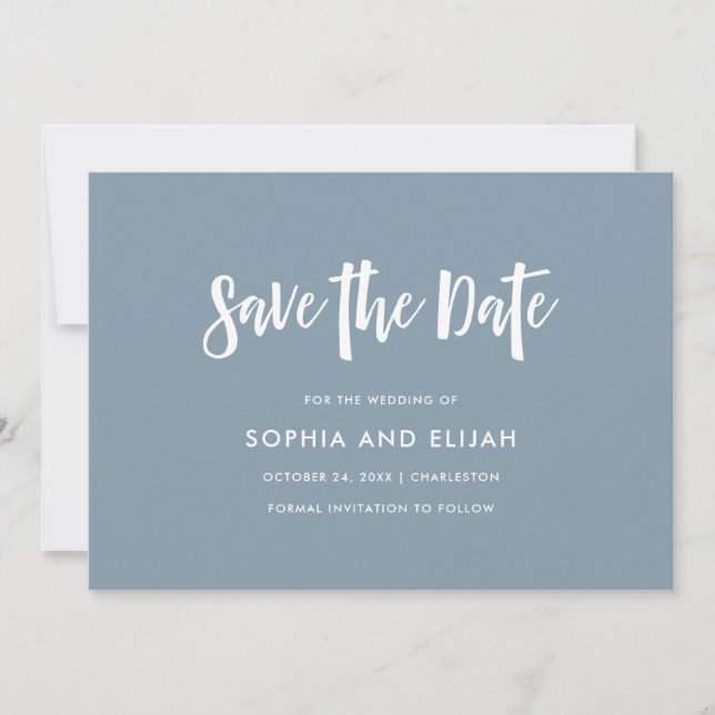 Handgeschrieben und modern | Dusty Blue mit Foto Save The Date (Vorderseite)