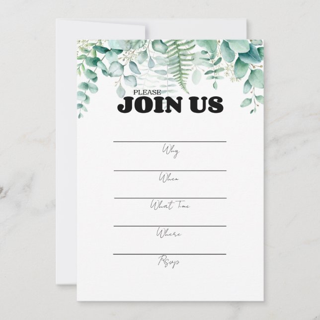 Handgeschriebene Ausfüllung in Schwarzweißtypograf Einladung (Vorderseite)