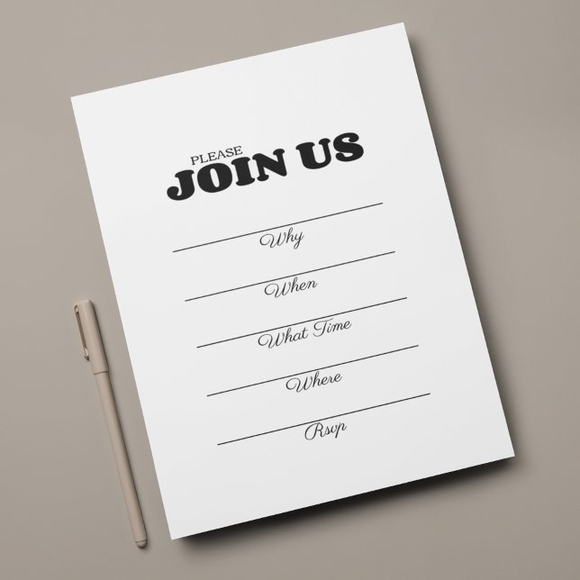 Handgeschriebene Ausfüllung in Schwarzweißtypograf Einladung (Von Creator hochgeladen)