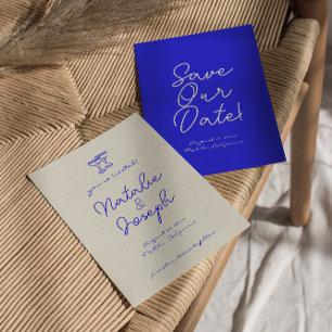 Handgeschriebene Blaue Retro-Einzigartige Hochzeit Save The Date