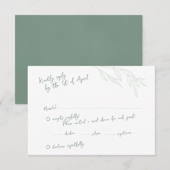 Handgeschriebene botanische grüne RSVP-Karten (Vorne/Hinten)