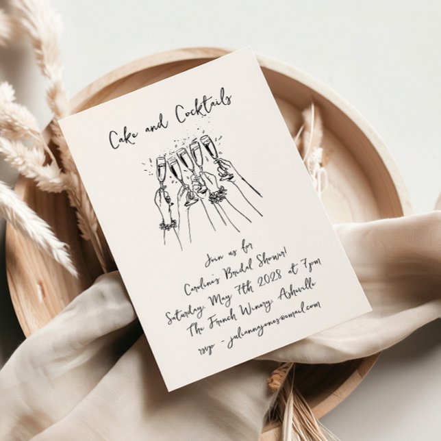 Handgeschriebene Cakes Cocktails Doodles Brautpart Einladung (Von Creator hochgeladen)