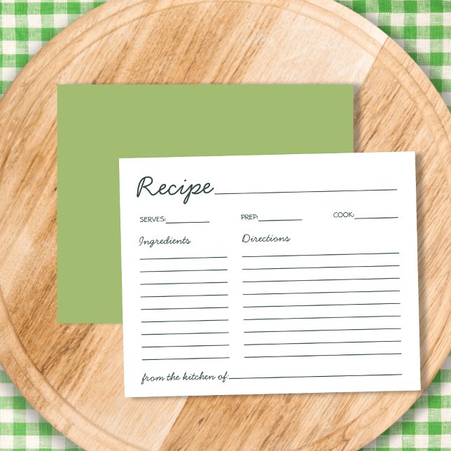 Handgeschriebene Chic Green Brautparty-Rezept-Kart (Handwritten Chic Green Bridal Shower Recipe Card)