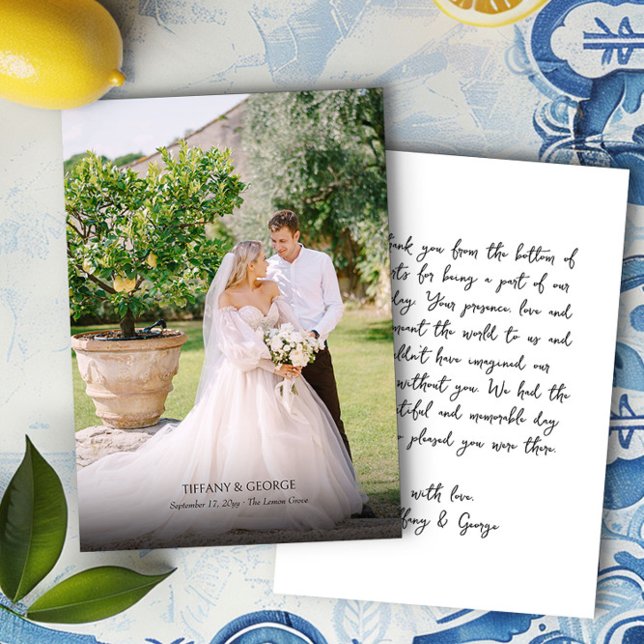 Handgeschriebene Dankeschön-Karte mit Hochzeitssti Dankeskarte (Handwritten print thank you card with wedding photo by Darling & May)