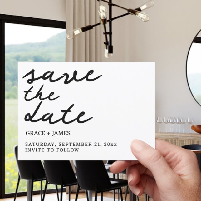 Handgeschriebene einfache Minimalistische Typograf Save The Date (Handwritten Simple Minimalist Typography Wedding Save The Dates from Ricaso. Modern black & white)