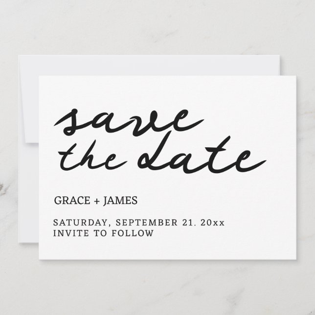 Handgeschriebene einfache Minimalistische Typograf Save The Date (Vorderseite)