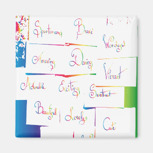 Handgeschriebene farbige positive Inspirationswört Magnet