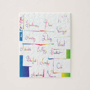 Handgeschriebene farbige positive inspirierende Wö Puzzle