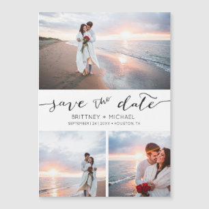 Handgeschriebene FotoCollage White Save the Date Magnetkarte