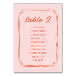 Handgeschriebene Fun Retro-Hochzeitstich-Tischkart Tischnummer