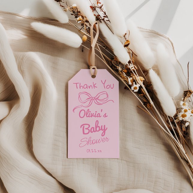 Handgeschriebene Gezeichnet Pink Bow Baby Girl Dus Geschenkanhänger (Von Creator hochgeladen)