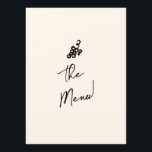 Handgeschriebene Gezeichnet Retro-Quirky-Einzigart Menükarte<br><div class="desc">Ein tro funky modernes,  schwarz-weißes,  eigenartiges Hochzeitsmenü. Das elegante Template-Design aus cremigem,  milchigem Hintergrund und schwarzer handgeschriebener Typografie. Mit handgezeichneter Flasche und Champagner Glas und Kuchen vorne und Gripes auf der Rückseite A Perfect und passend zur ganzen Suite.</div>