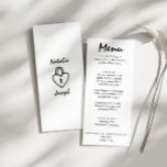 Handgeschriebene Gezeichnet Retro-Quirky-Einzigart Menükarte<br><div class="desc">Ein buntes Retro funky,  moderne pfirsichgelbe Dinner-Menü. Das Design ist schick,  Vintager weißer Hintergrund und schwarze Typografie. Das Menü ist in schwarz geschrieben. Und weißer Hintergrund mit handgezeichnetem Herz in Schloss auf der Rückseite. Perfekt und passend zu der ganzen Suite.</div>