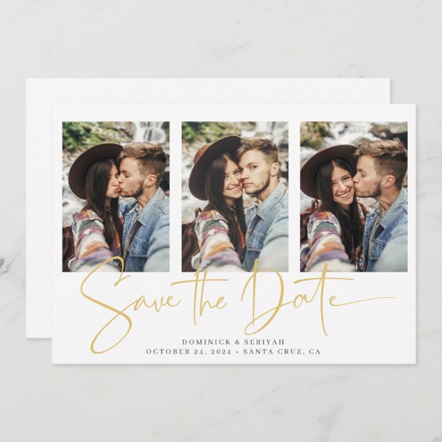 Handgeschriebene Gold-Script-Typografie Save The Date (Vorne/Hinten)