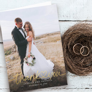 Handgeschriebene Goldschrift Herz Fotos Hochzeit Dankeskarte