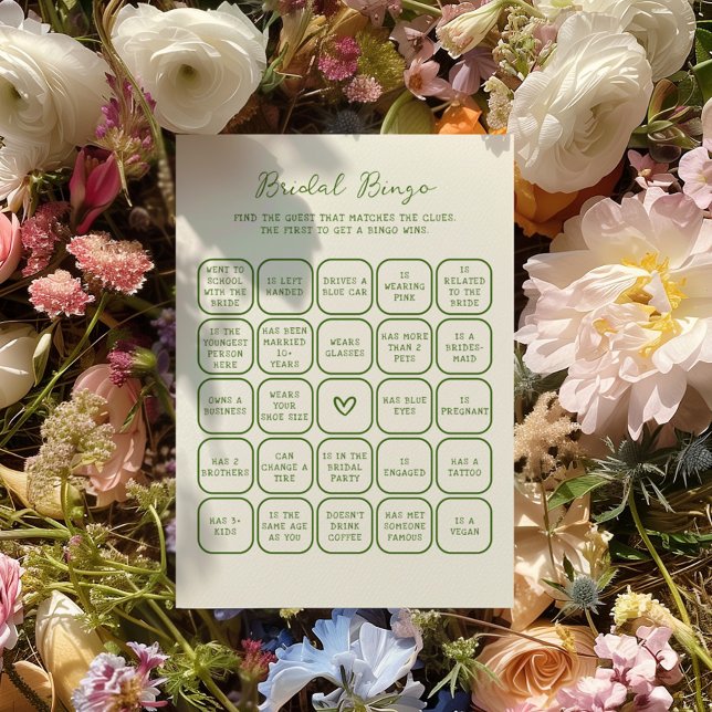 Handgeschriebene Green Bridal Bingo Card Einladung (Von Creator hochgeladen)