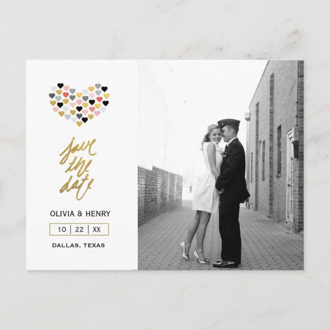 Handgeschriebene Herzen | Save the Date Postkarte (Vorderseite)