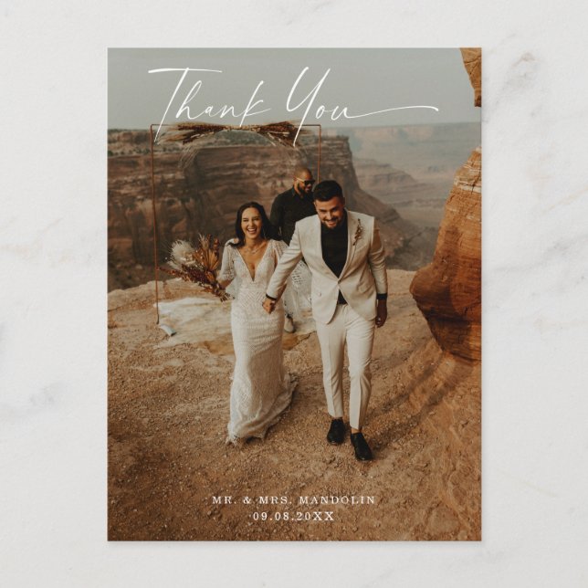 Handgeschriebene Hochzeit 2-Foto Vielen Dank Postk Postkarte (Vorderseite)