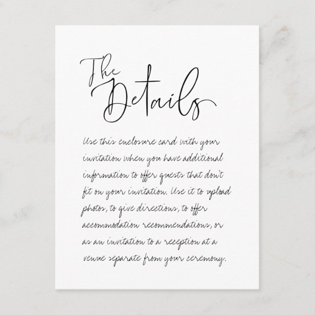 Handgeschriebene Hochzeit der Detailverpackungskar Begleitkarte (Vorderseite)