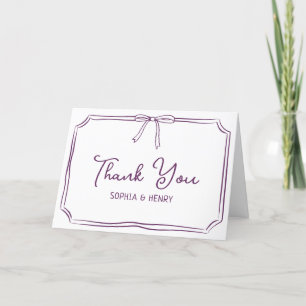Handgeschriebene Hochzeit Elegant Bow Plum Lila Dankeskarte