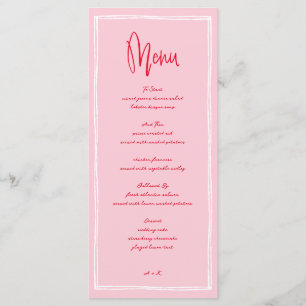 handgeschriebene Hochzeit in Rosa und Rot Menükarte