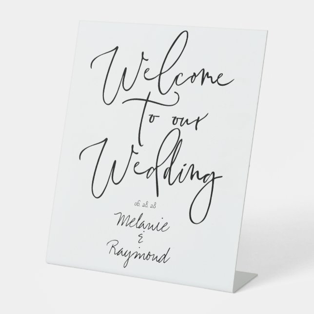 Handgeschriebene Hochzeit Willkommen bei unserer H Sockelschild (Vorderseite)