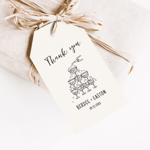 Handgeschriebene Illustrierte Champagner Tower Wed Geschenkanhänger