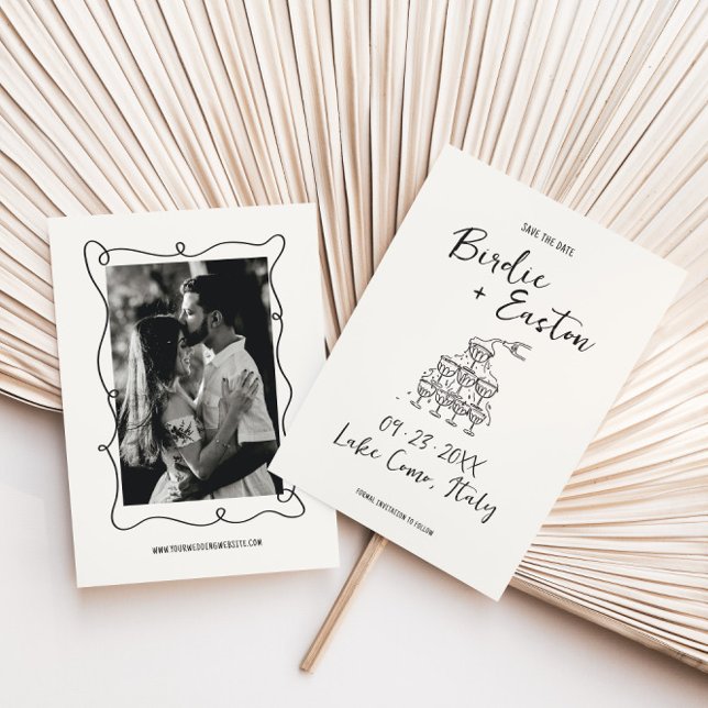 Handgeschriebene Illustrierte Champagner Tower Wed Save The Date (Von Creator hochgeladen)