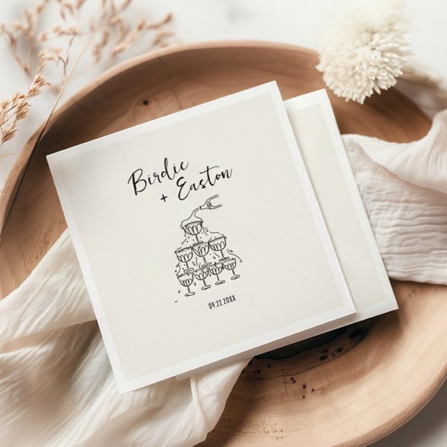 Handgeschriebene Illustrierte Champagner Tower Wed Serviette (Von Creator hochgeladen)