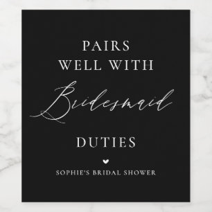 Handgeschriebene Kalligrafie Black Bridesmaid Weinetikett