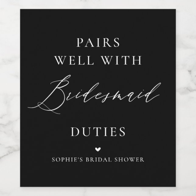 Handgeschriebene Kalligrafie Black Bridesmaid Weinetikett (Einzelnes Label)